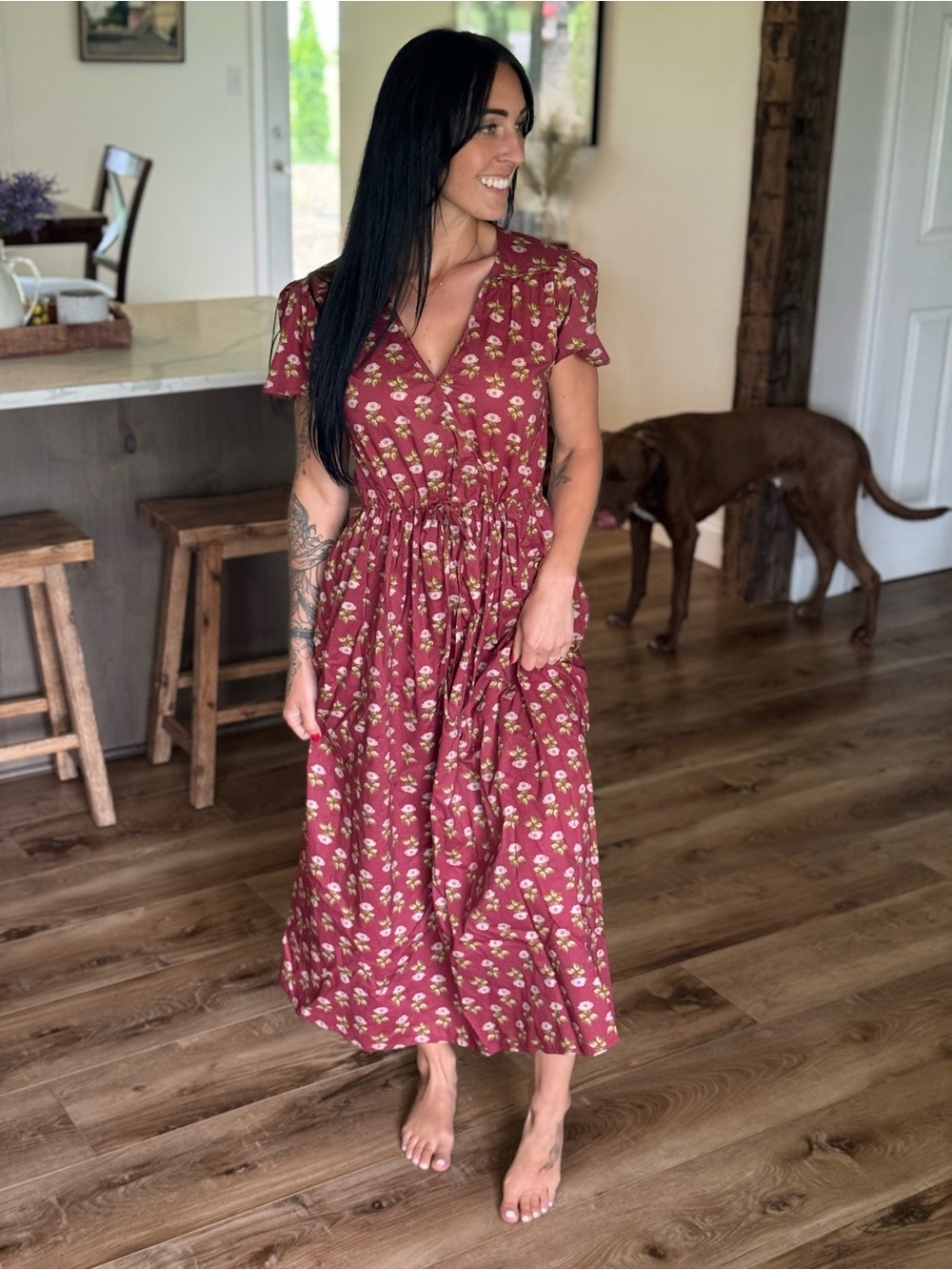 Christy Dawn Rust Floral V-Neck Maxi Dress